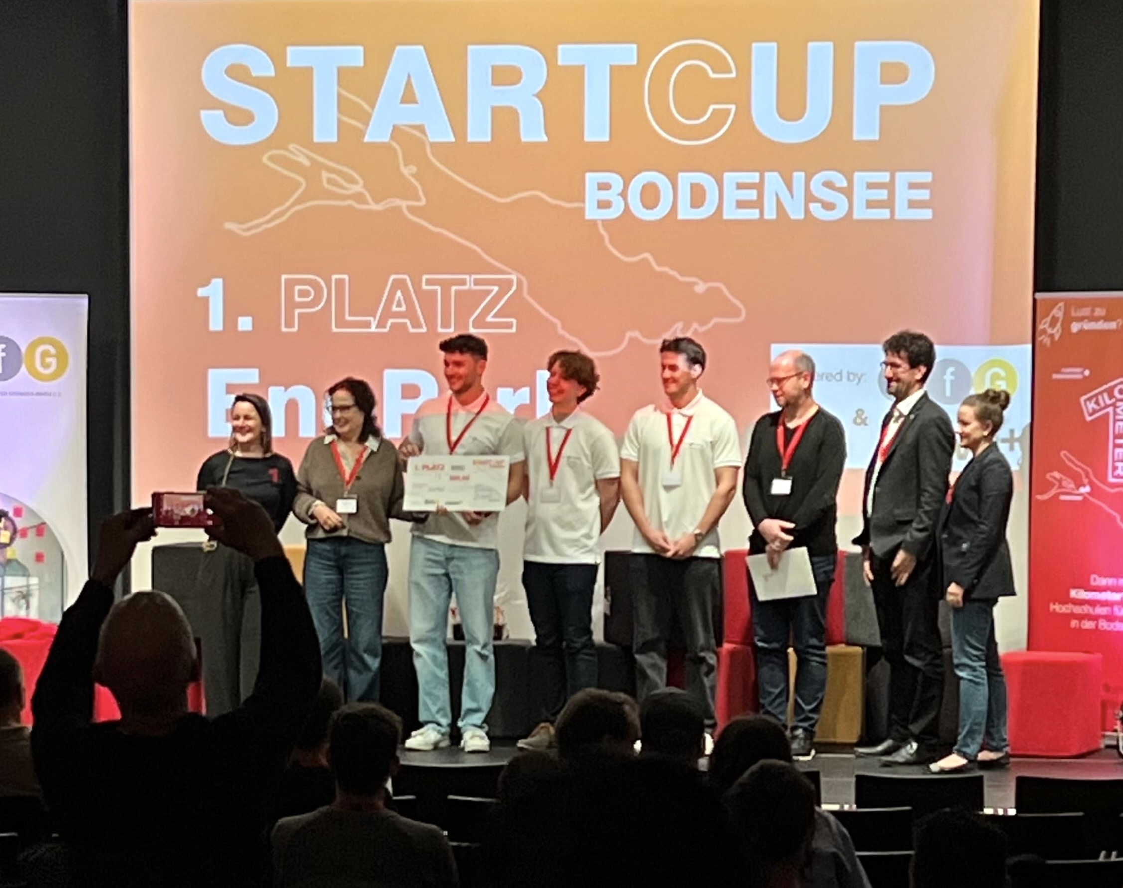 The EnoPark team on stage as winner of Startcup Bodensee 2025