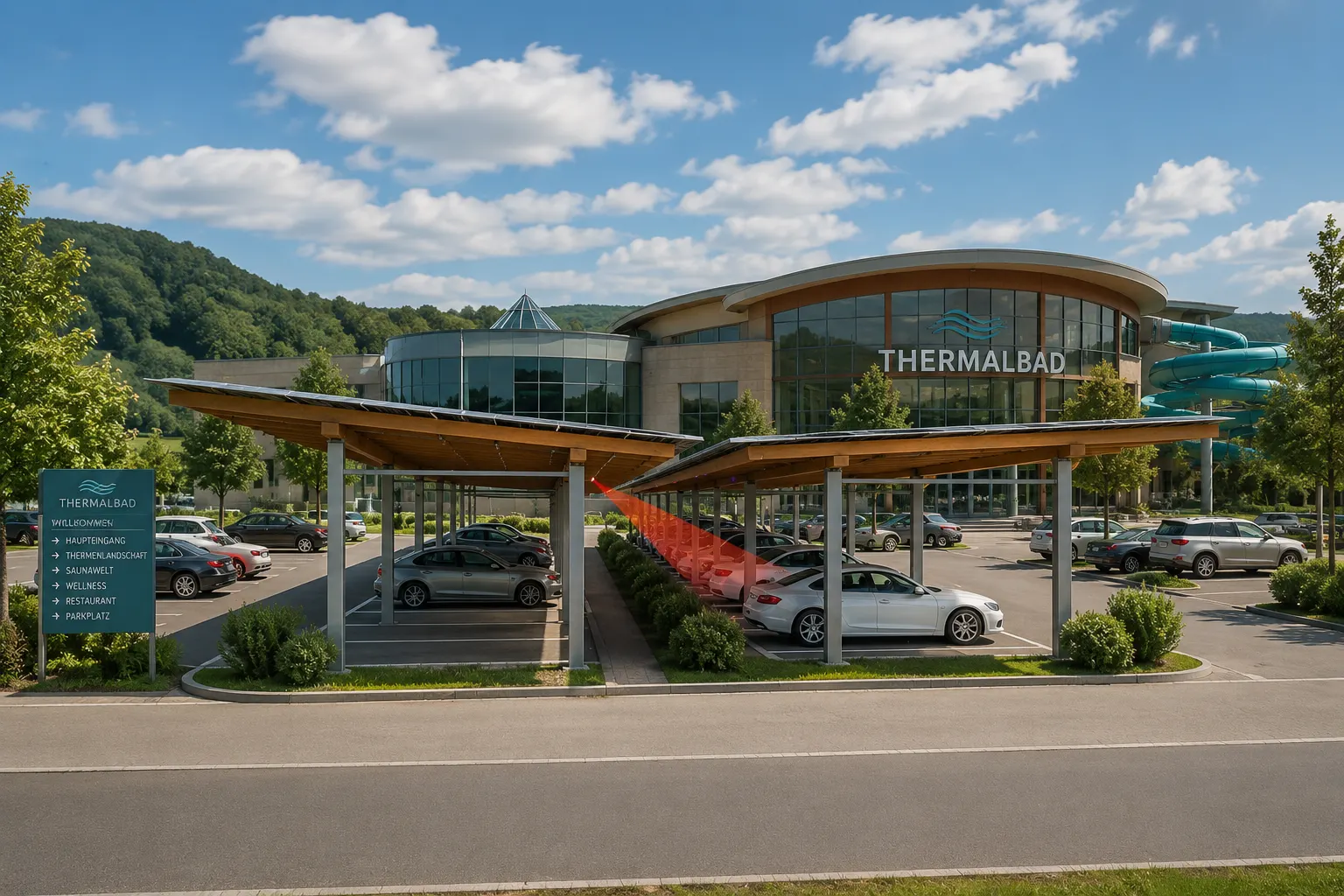 Theme park parking lot as an example location for comfort parking