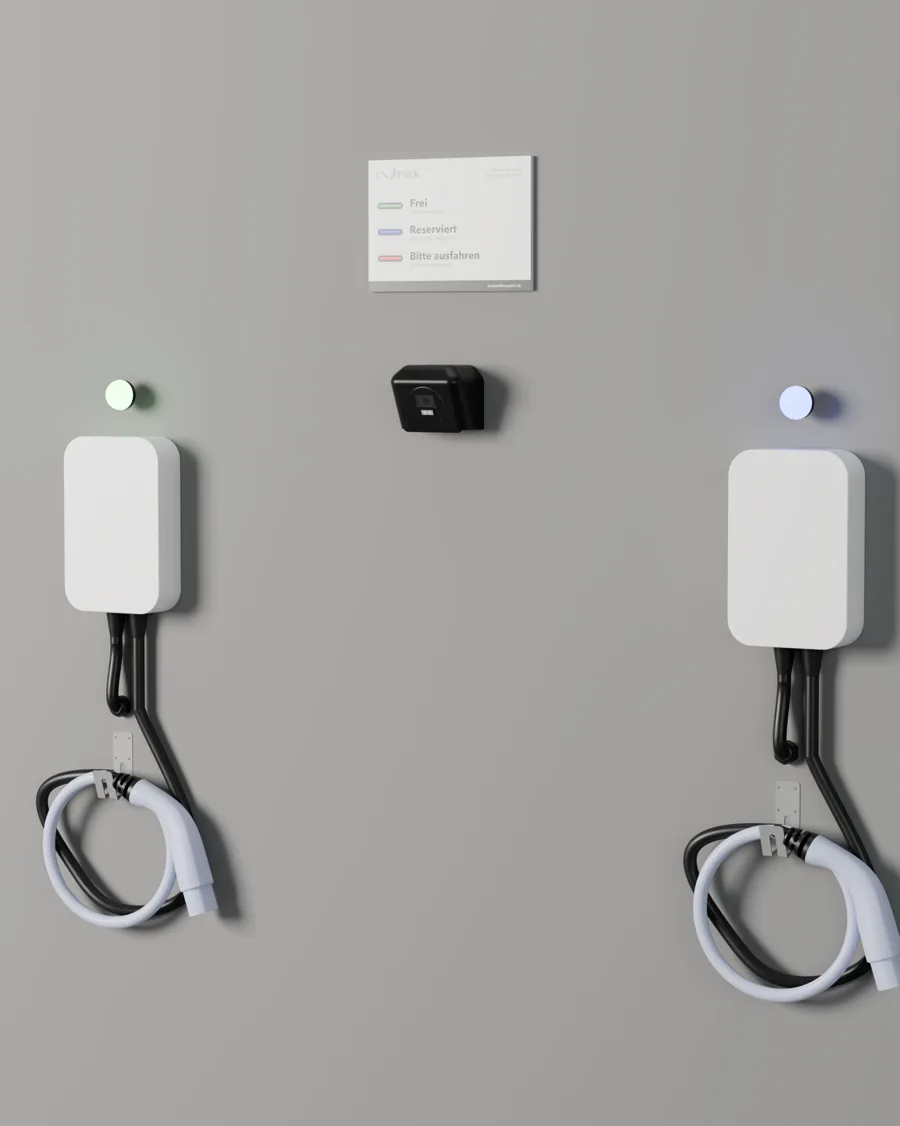Wall mounting with camera and LEDs in an underground car park